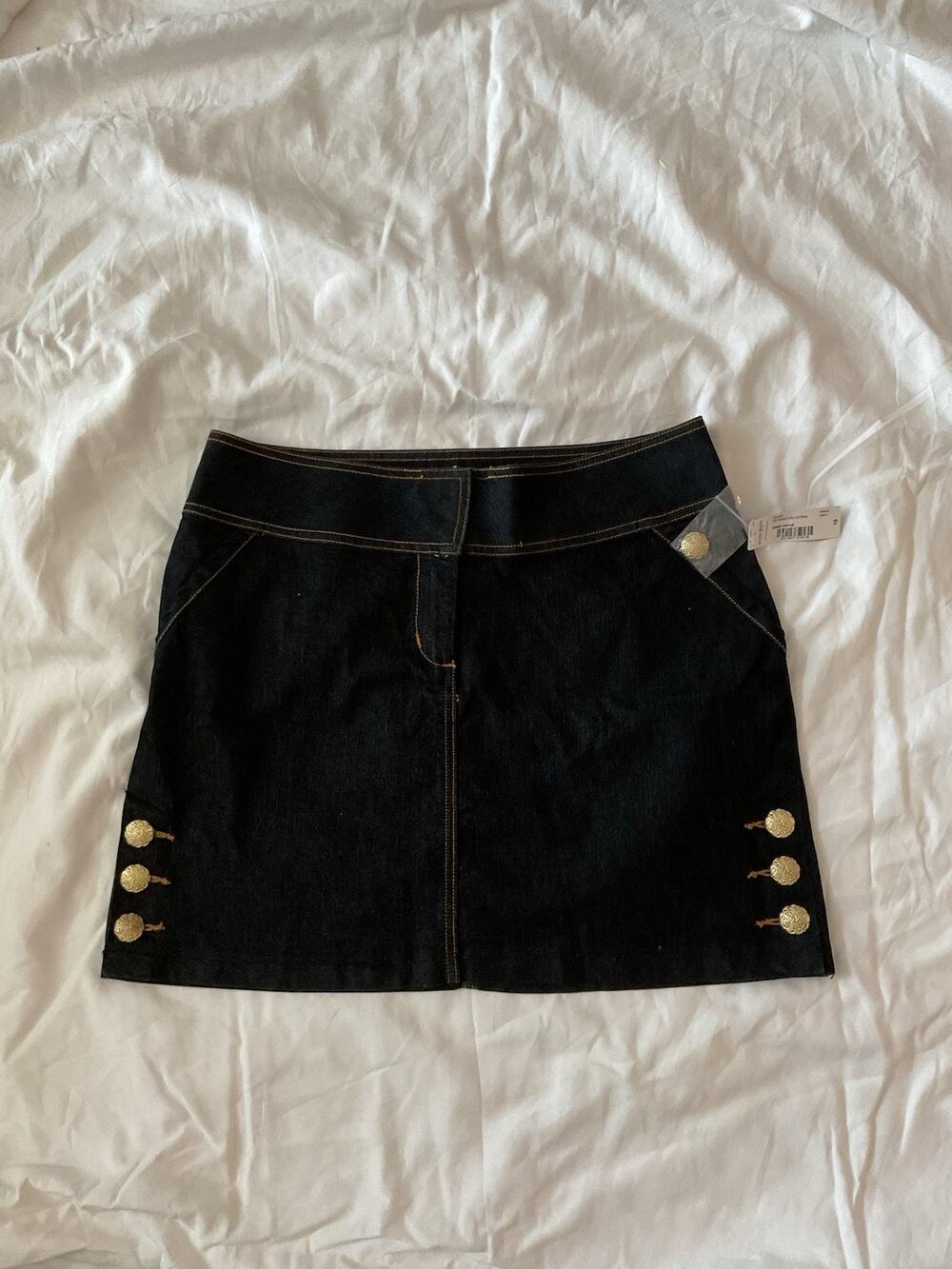 Vintage Bisou Bisou Denim Mini Skirt Gold Sailor Button Detail Y2K Sz 10